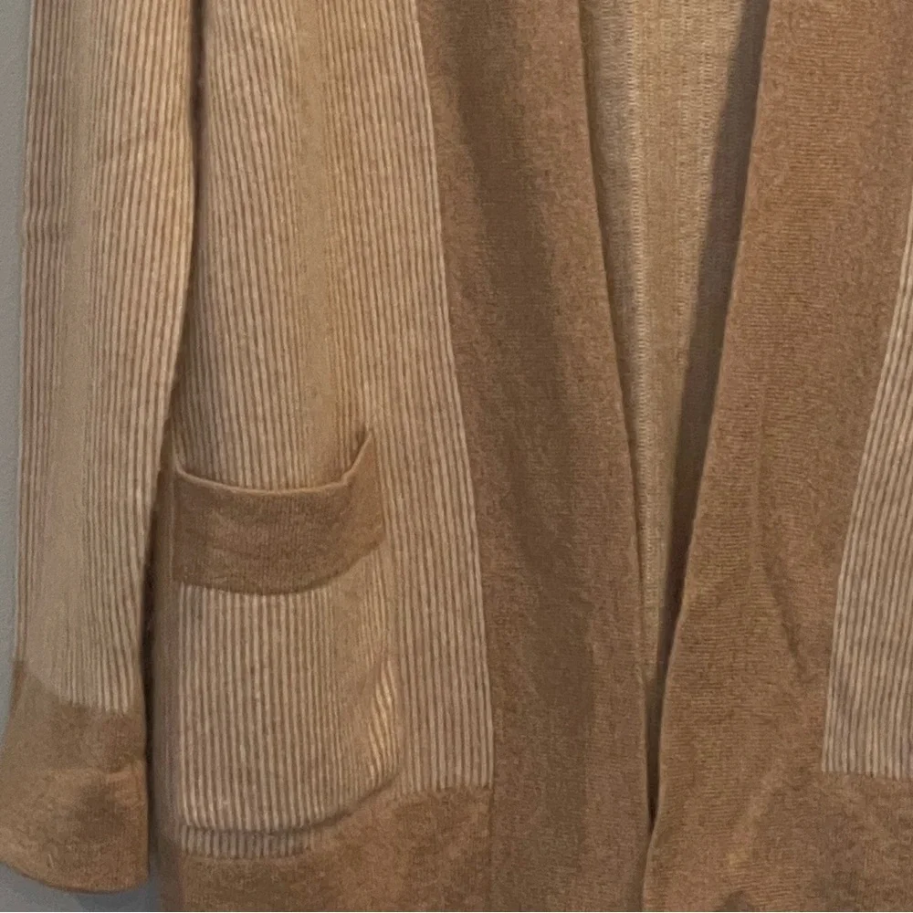 MADELEINE THOMPSON Calla 100% Cashmere Two-Tone, Tan, Long Open Cardigan, Large